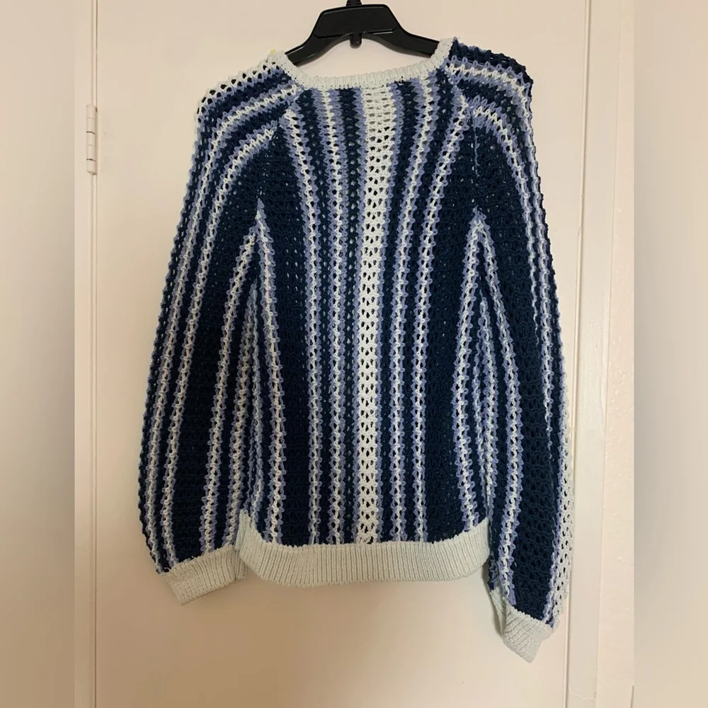Free People Beach Dayton Pullover Sweater Blue White Large - Picture 8 of 15